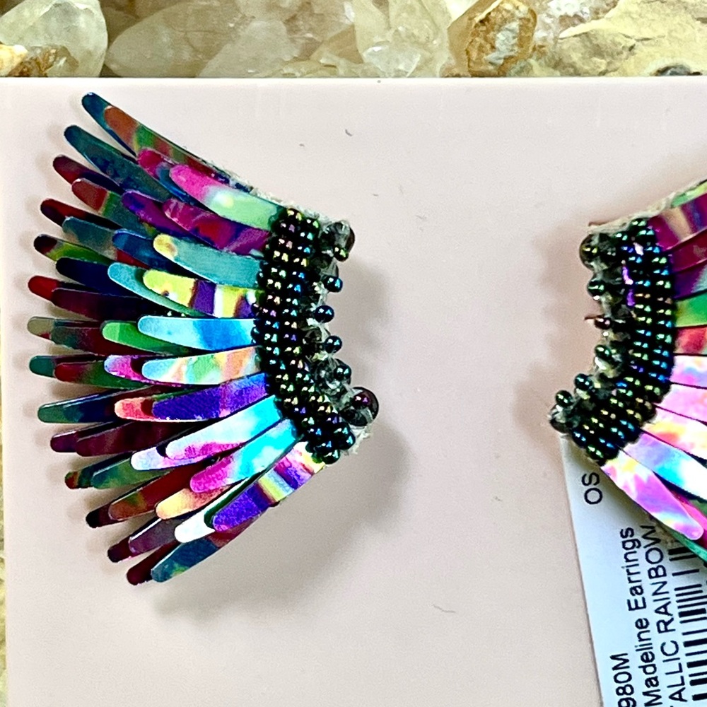 🌺🎉HP🎉🌺 NWT Mignonne Gavigan Mini Madeline Earrings Metallic Rainbow - Picture 7 of 16
